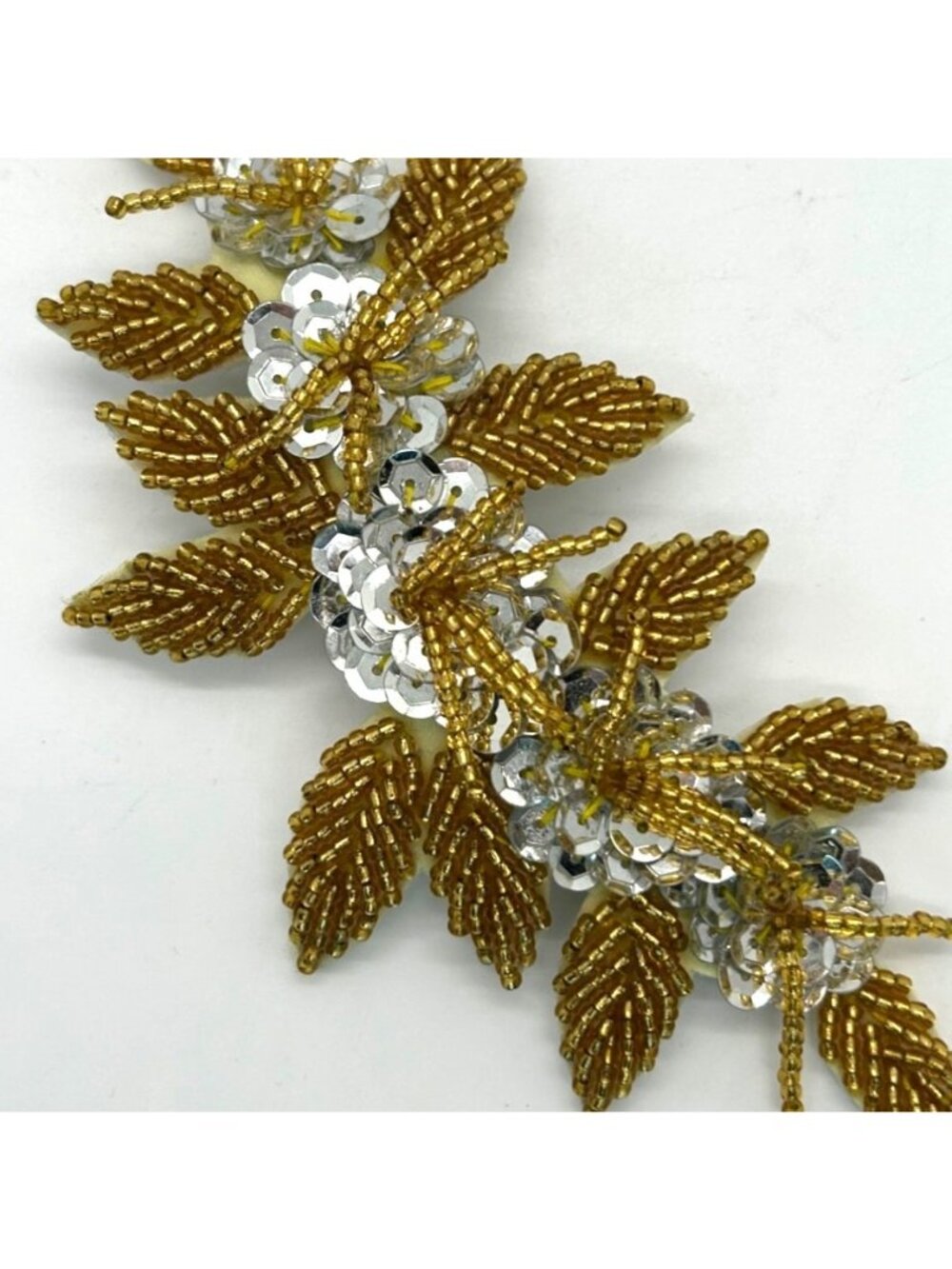 Floral Hair Barrette Gold-Tone Beaded Silvertone Sequin 6" Bridal Prom Formal - Picture 3 of 10